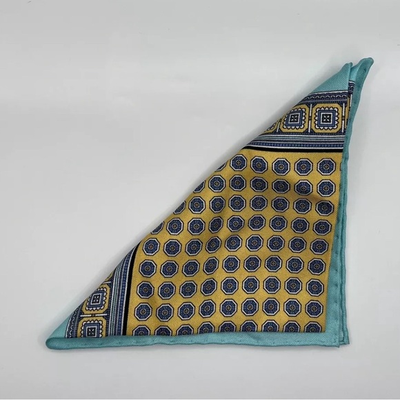 NWT  Cesare Attolini Pure Silk Pocket Square Turquoise. (12X12) - Picture 5 of 7